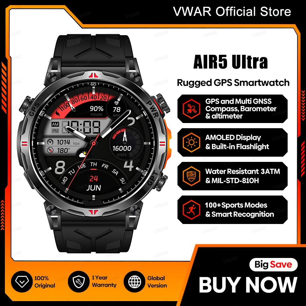 Watch Vs Smartwatch - VWAR Air5 Ultra GPS Smartwatch 1,56